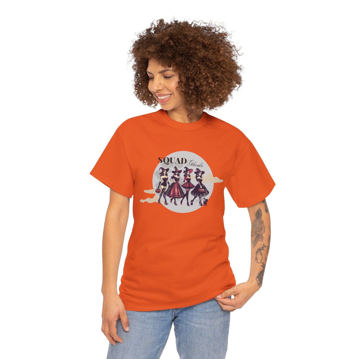 Squad Ghouls T-Shirt – Halloween Witch Squad Graphic Tee for Women, Vintage Pin-Up Style
