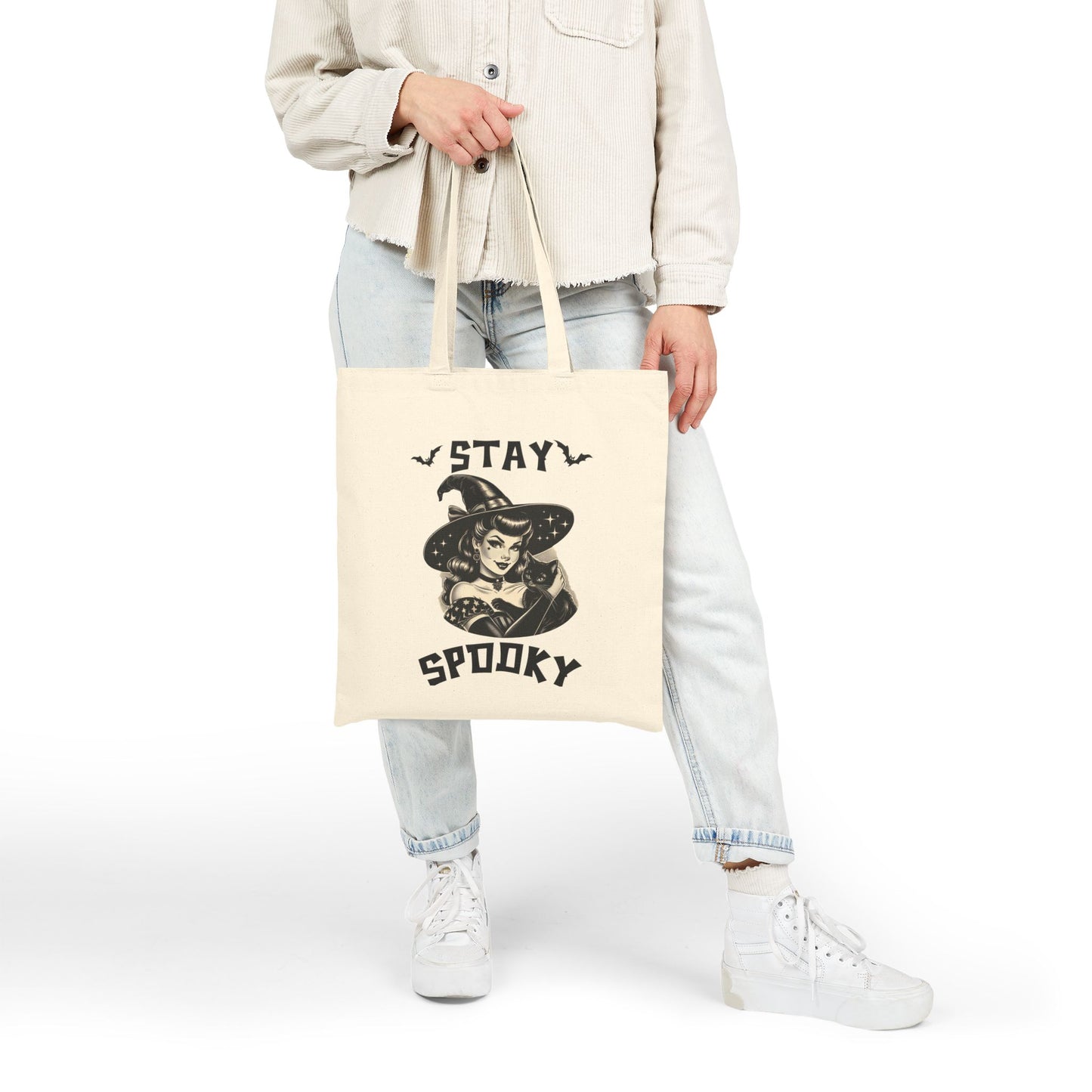 Stay Spooky Cotton Canvas Tote Bag - Halloween Trick or Treat Bag, Witch Tote, Eco-Friendly Shopping Bag, Spooky Gift Bag, Fall Accessory