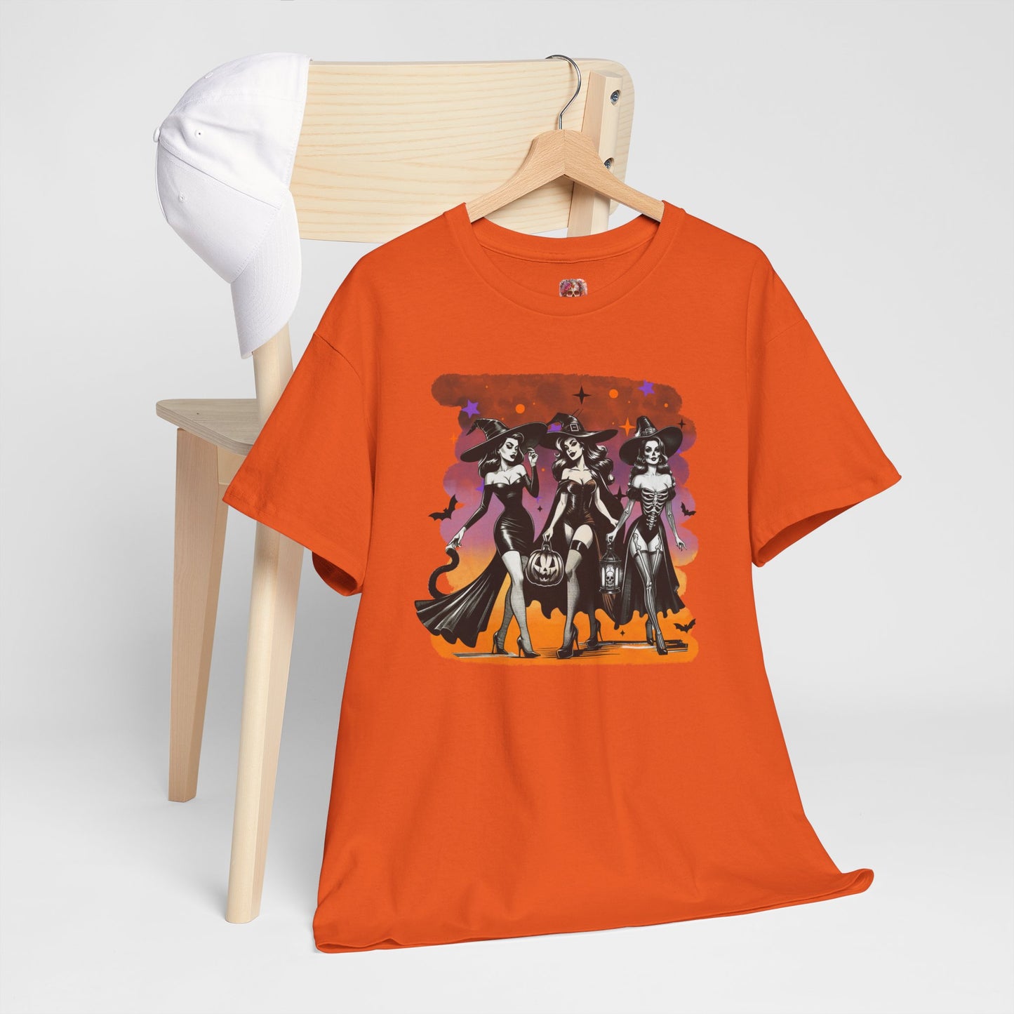 Vintage Gothic Witches Halloween Tee – Sexy Pin-Up Witch Trio Shirt, Spooky Retro Style