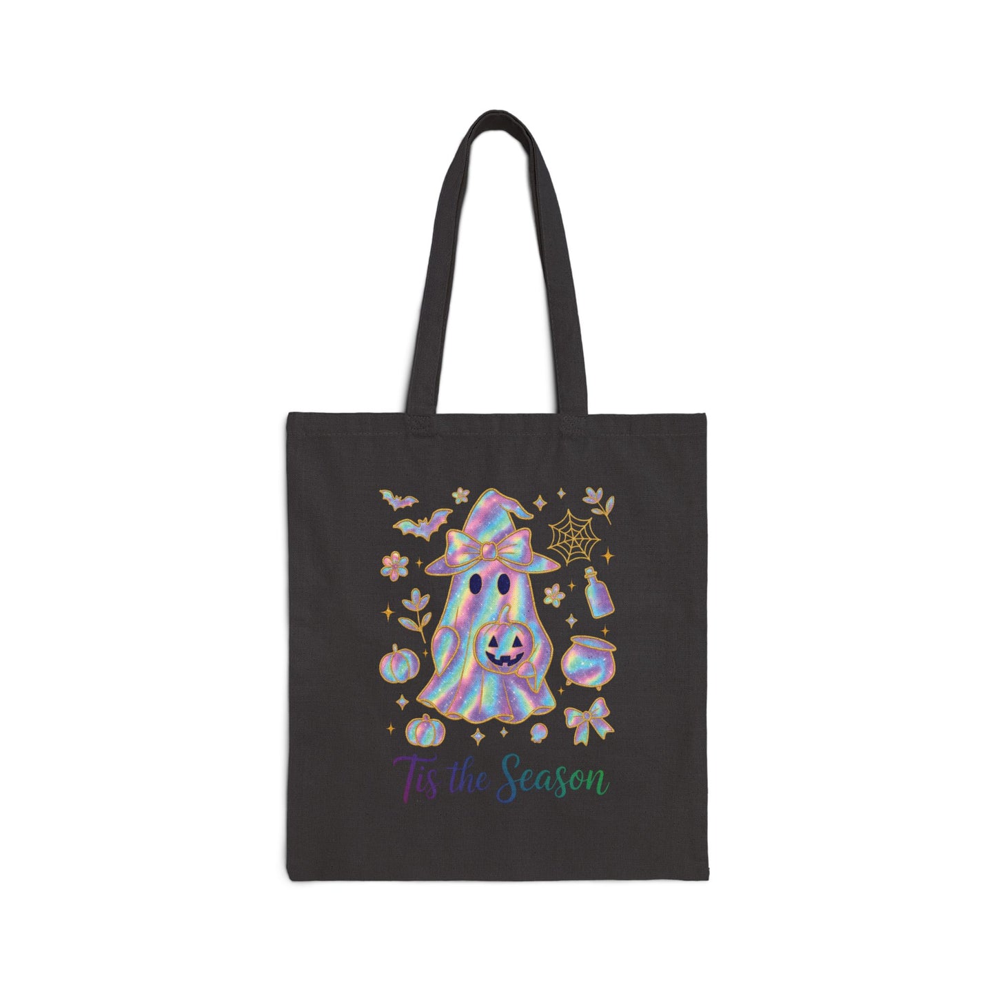 Canvas Tote Bag - 'Tis the Season Cute Iridescent Ghost Design