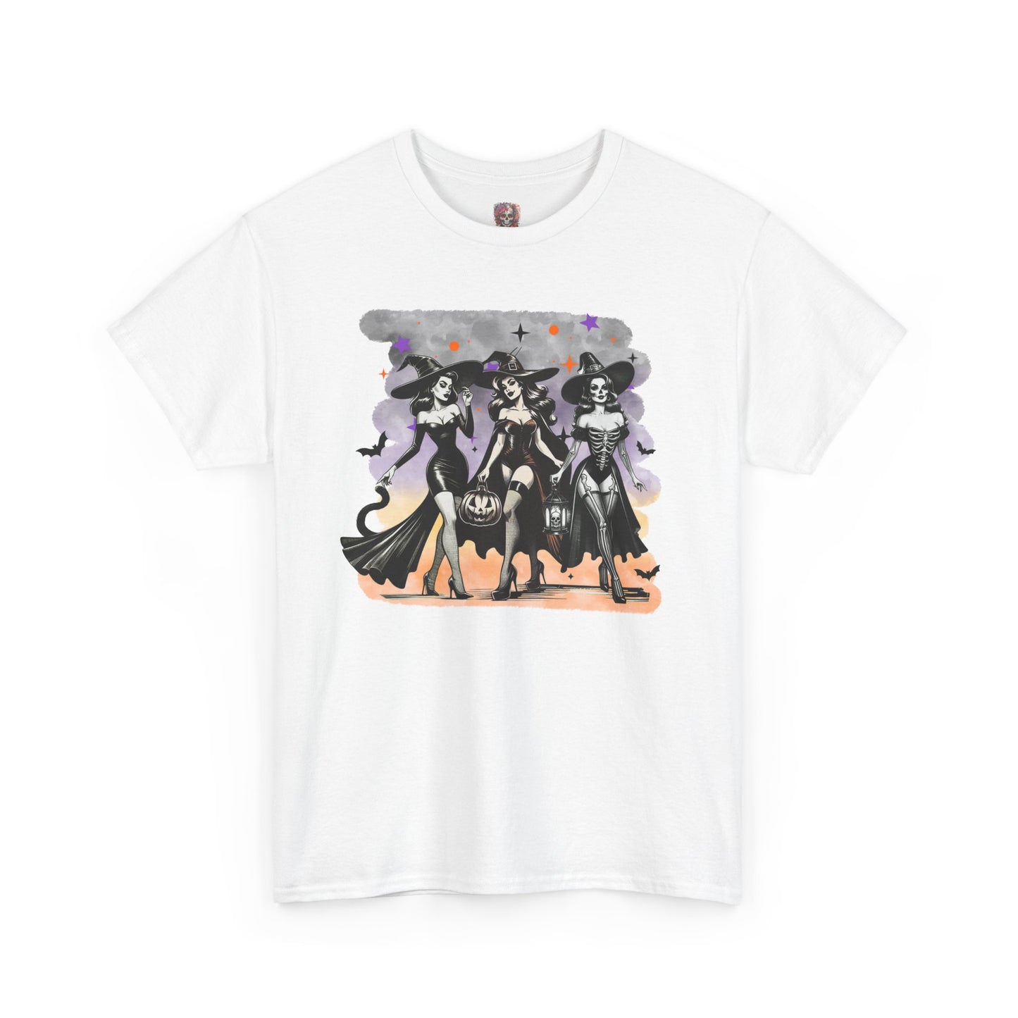 Vintage Gothic Witches Halloween Tee – Sexy Pin-Up Witch Trio Shirt, Spooky Retro Style