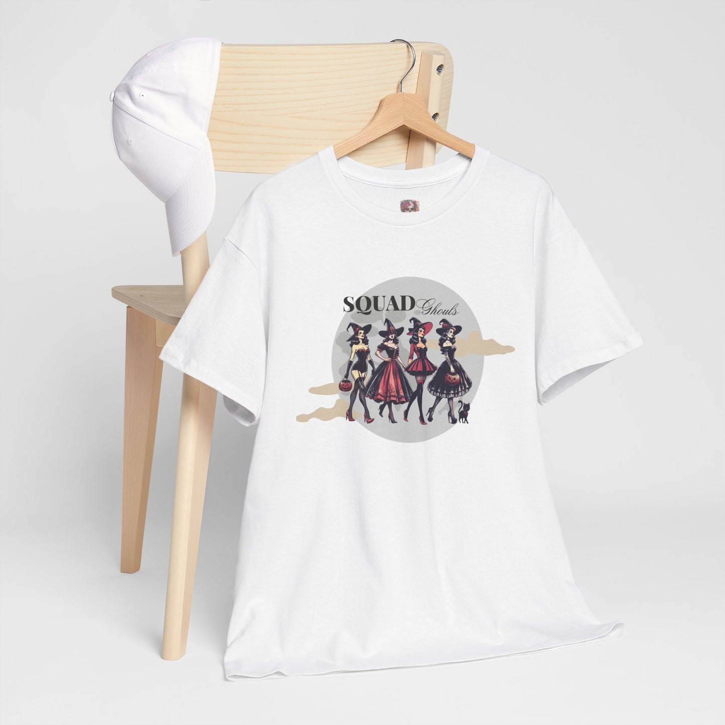 Squad Ghouls T-Shirt – Halloween Witch Squad Graphic Tee for Women, Vintage Pin-Up Style