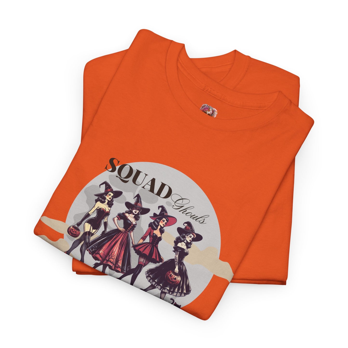 Squad Ghouls T-Shirt – Halloween Witch Squad Graphic Tee for Women, Vintage Pin-Up Style
