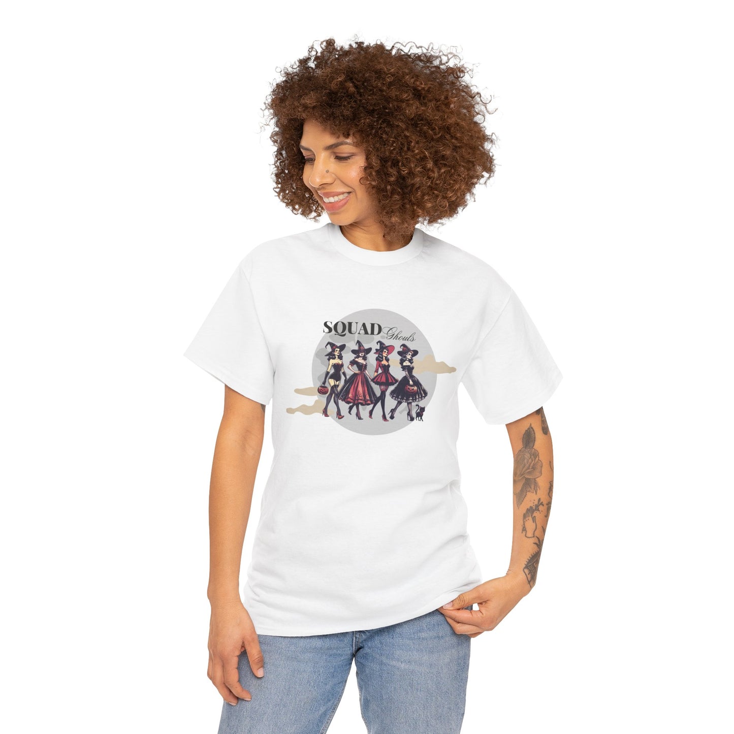 Squad Ghouls T-Shirt – Halloween Witch Squad Graphic Tee for Women, Vintage Pin-Up Style