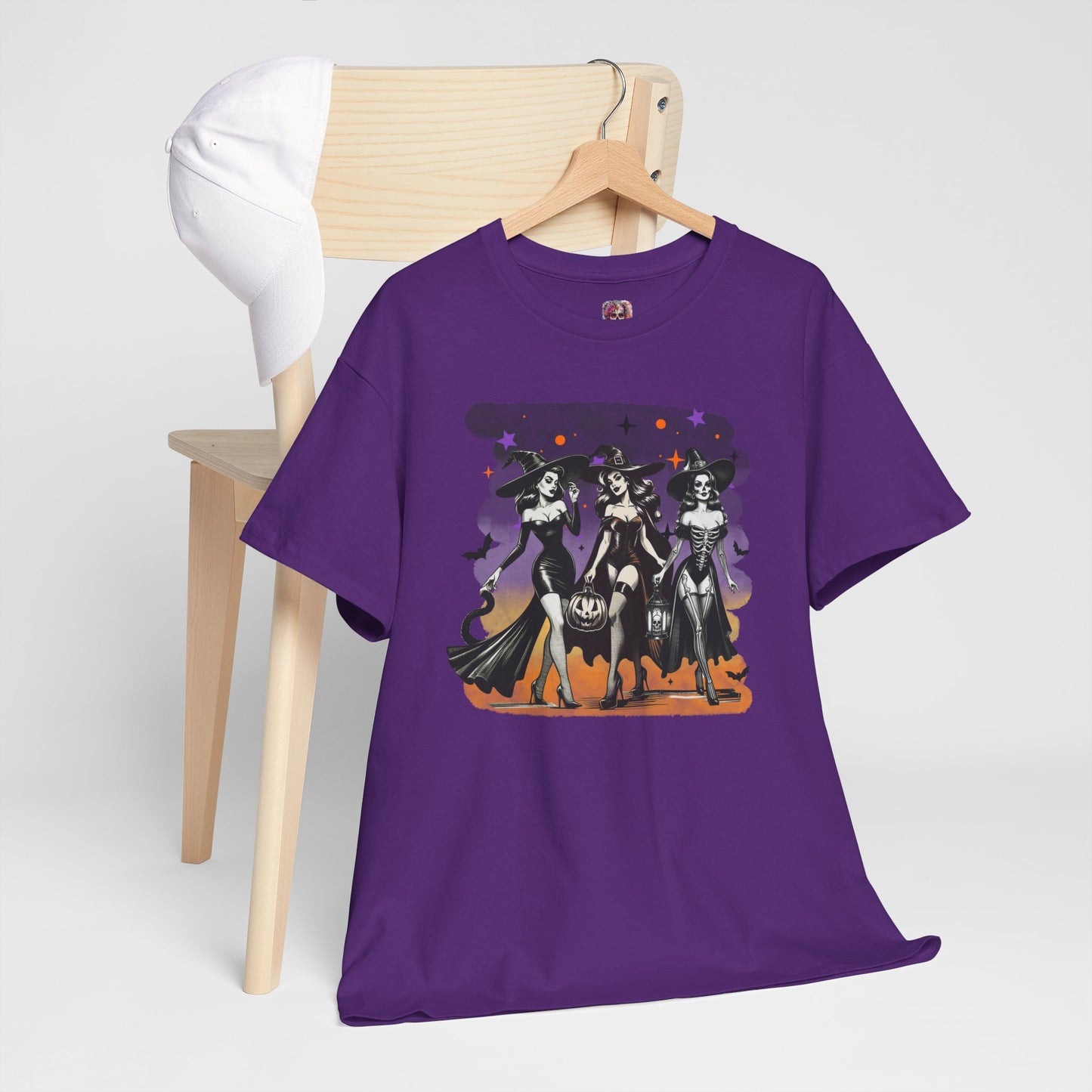 Vintage Gothic Witches Halloween Tee – Sexy Pin-Up Witch Trio Shirt, Spooky Retro Style