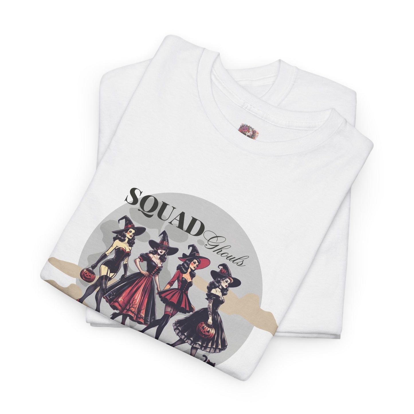 Squad Ghouls T-Shirt – Halloween Witch Squad Graphic Tee for Women, Vintage Pin-Up Style
