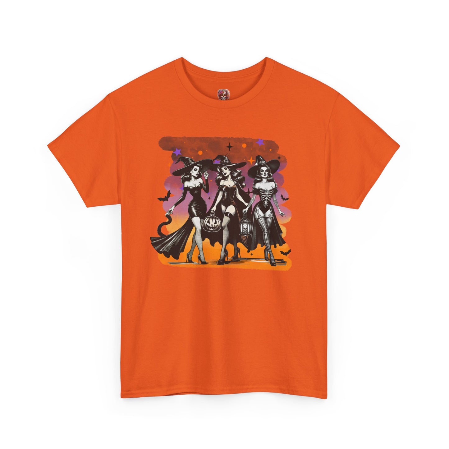 Vintage Gothic Witches Halloween Tee – Sexy Pin-Up Witch Trio Shirt, Spooky Retro Style