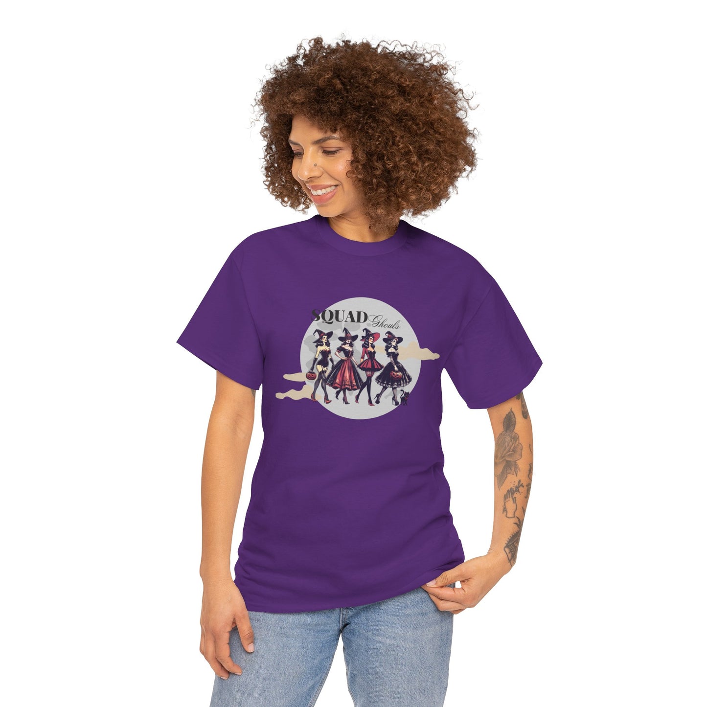 Squad Ghouls T-Shirt – Halloween Witch Squad Graphic Tee for Women, Vintage Pin-Up Style