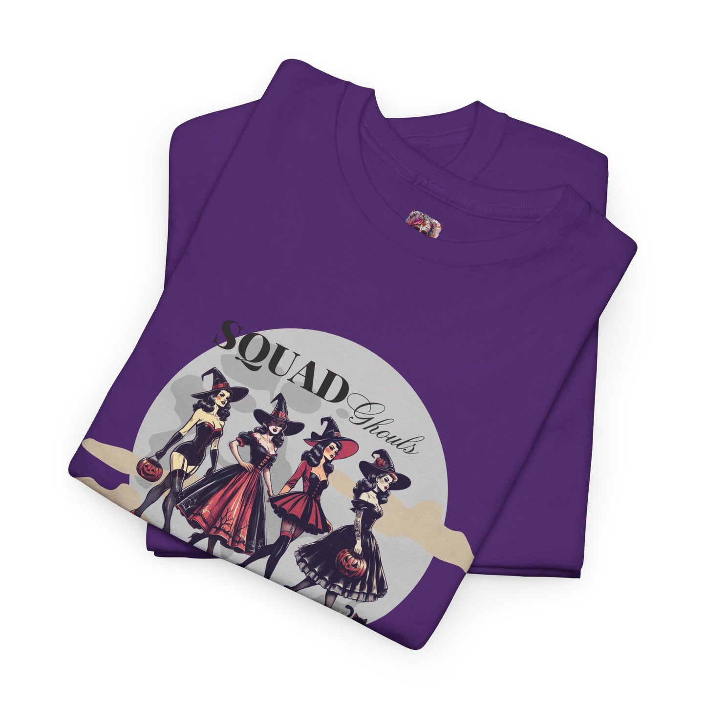Squad Ghouls T-Shirt – Halloween Witch Squad Graphic Tee for Women, Vintage Pin-Up Style