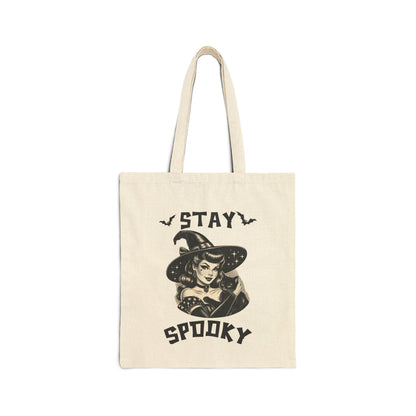 Stay Spooky Cotton Canvas Tote Bag - Halloween Trick or Treat Bag, Witch Tote, Eco-Friendly Shopping Bag, Spooky Gift Bag, Fall Accessory