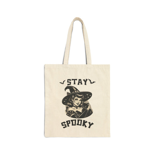 Stay Spooky Cotton Canvas Tote Bag - Halloween Trick or Treat Bag, Witch Tote, Eco-Friendly Shopping Bag, Spooky Gift Bag, Fall Accessory