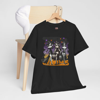 Vintage Gothic Witches Halloween Tee – Sexy Pin-Up Witch Trio Shirt, Spooky Retro Style